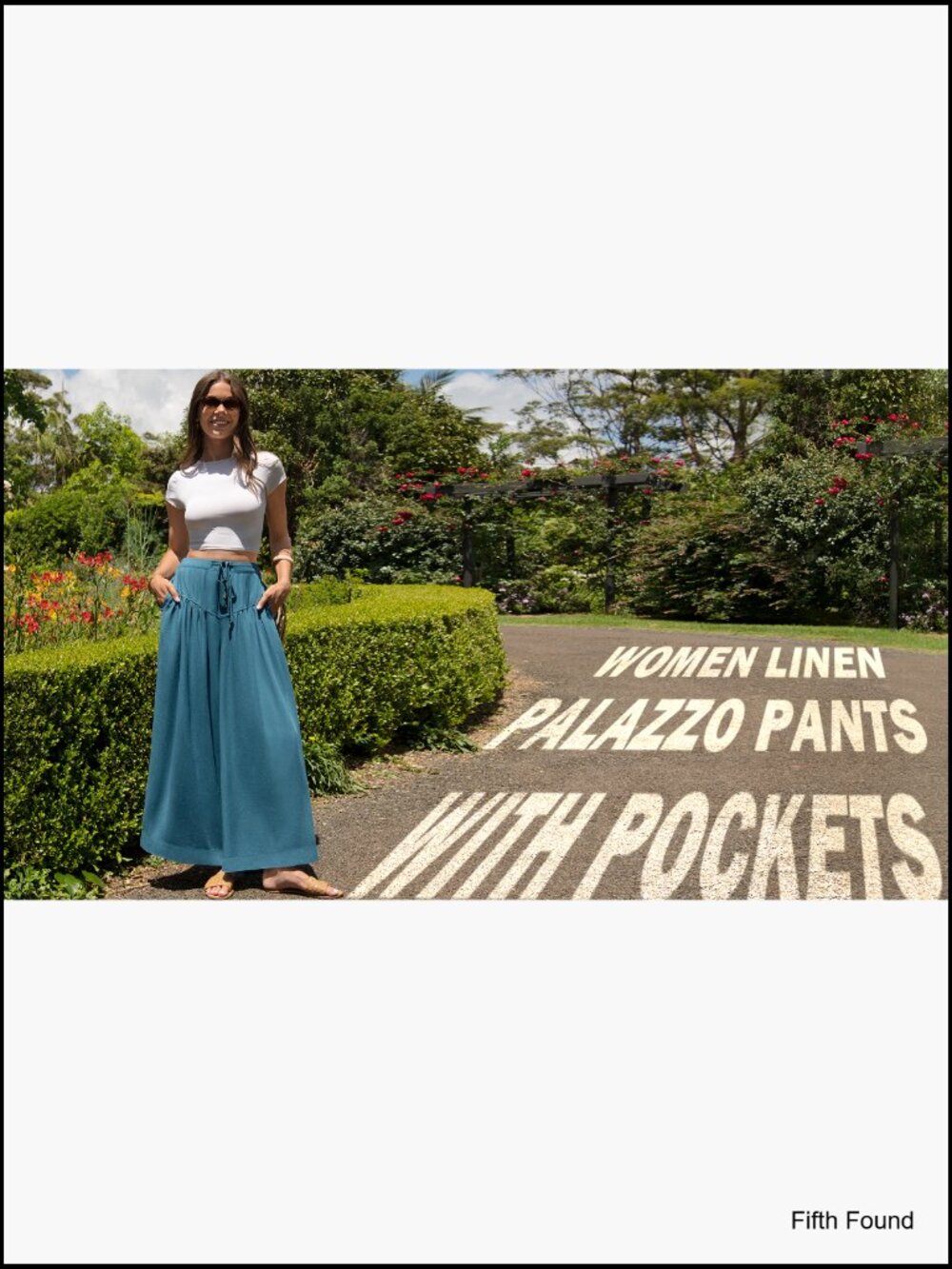 Women's Linen Wide Leg Palazzo Pants High Waisted Drawstring Elastic Waist - Picture 7 of 7